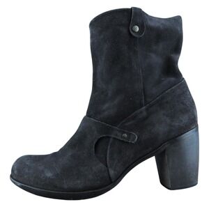 Coclico‎ Women Size 40 M Black Suede Mid Calf Boots Block Heel Pull On